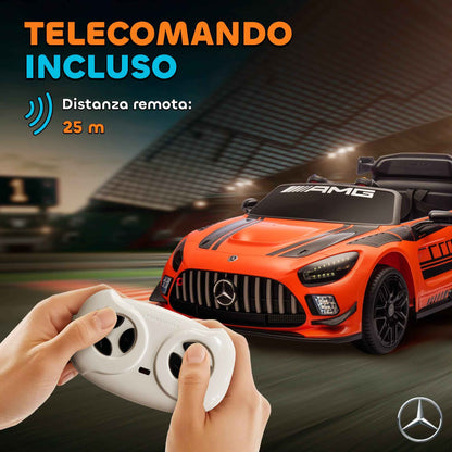 Electric Car for Children 3-8 Years Mercedes-AMG 12V with Remote Control, LED Lights, Transport Wheels, Orange