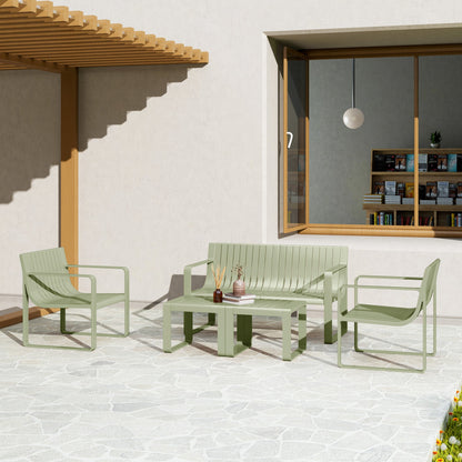 5 Piece Slatted Garden Set with Sofa, 2 Armchairs and 2 Coffee Tables in Green Polypropylene