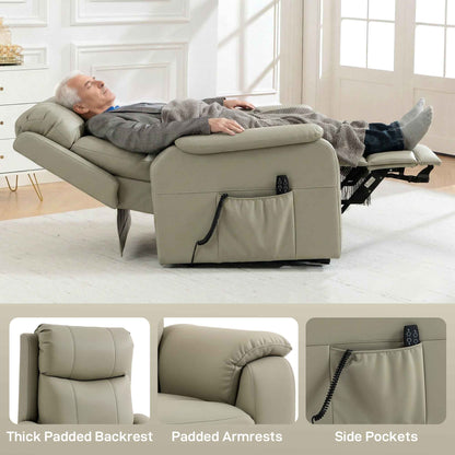 170° Electric Lift Recliner Chair in Breathable Faux Leather with 2 Motors, Remote Control, 4 Wheels, Brake, Footrest, Side Pockets, Cream