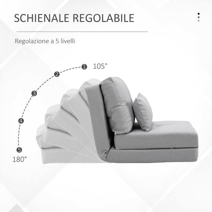 3-in-1 Sofa Bed, Convertible to a Chaise Longue and Floor Sofa with 2 Cushions, Light Grey