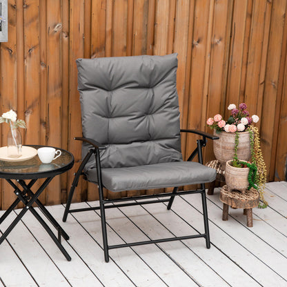 Folding Reclining Camping Chair with Removable Cushion, Metal and Fabric, Grey
