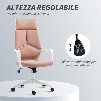 Fabric Office Chair with Rocking, Adjustable Height and Swivel Seat, 63x63x117-127 cm, Pink