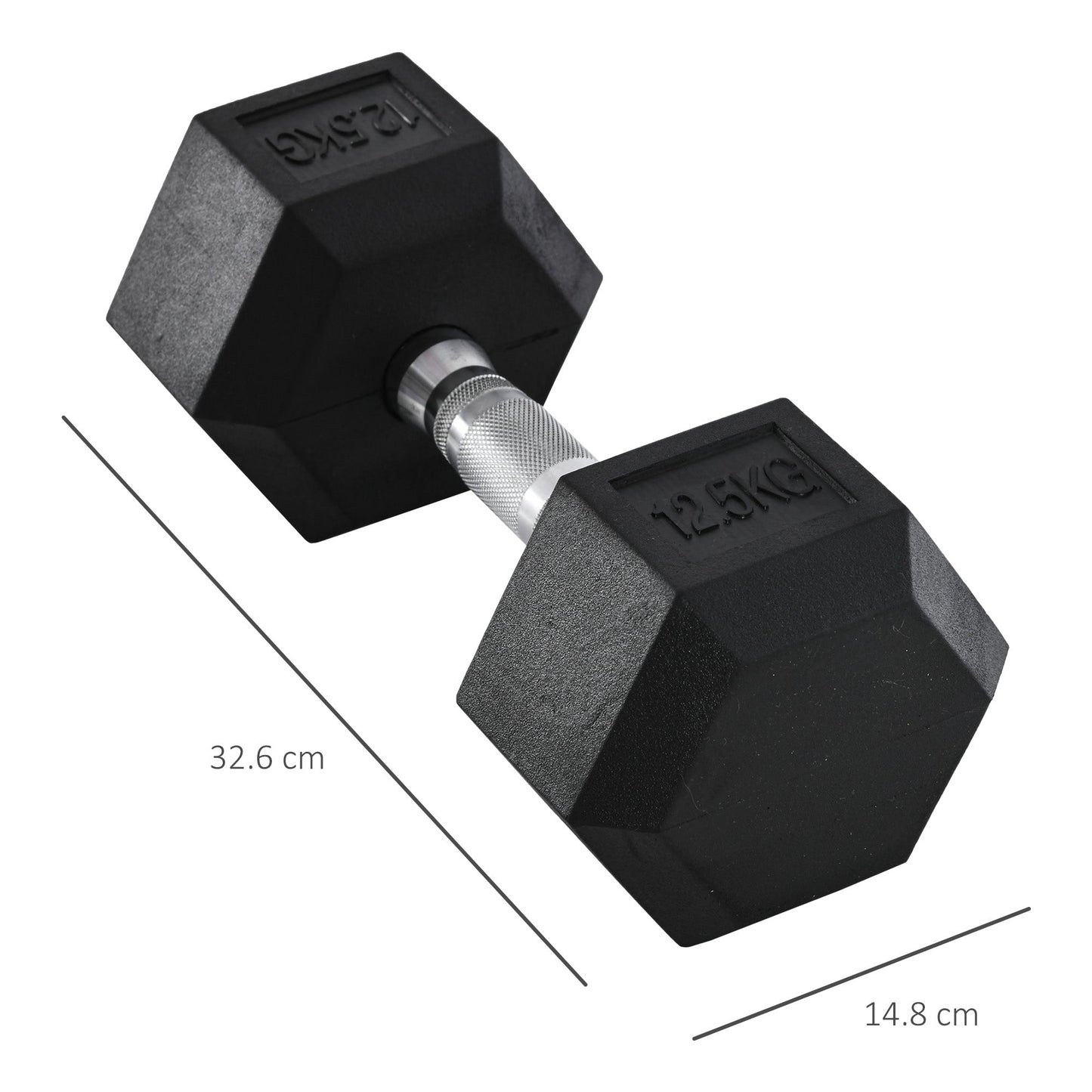 12.5kg Hex Single Dumbbell with Non-Slip Knurled Grip, Black