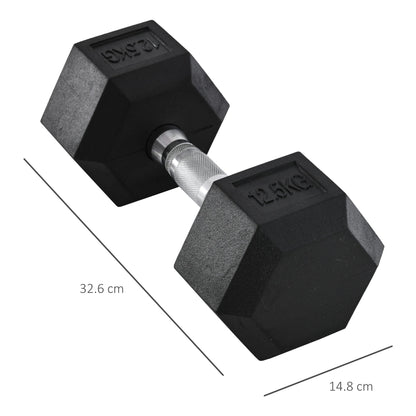 12.5kg Hex Single Dumbbell with Non-Slip Knurled Grip, Black