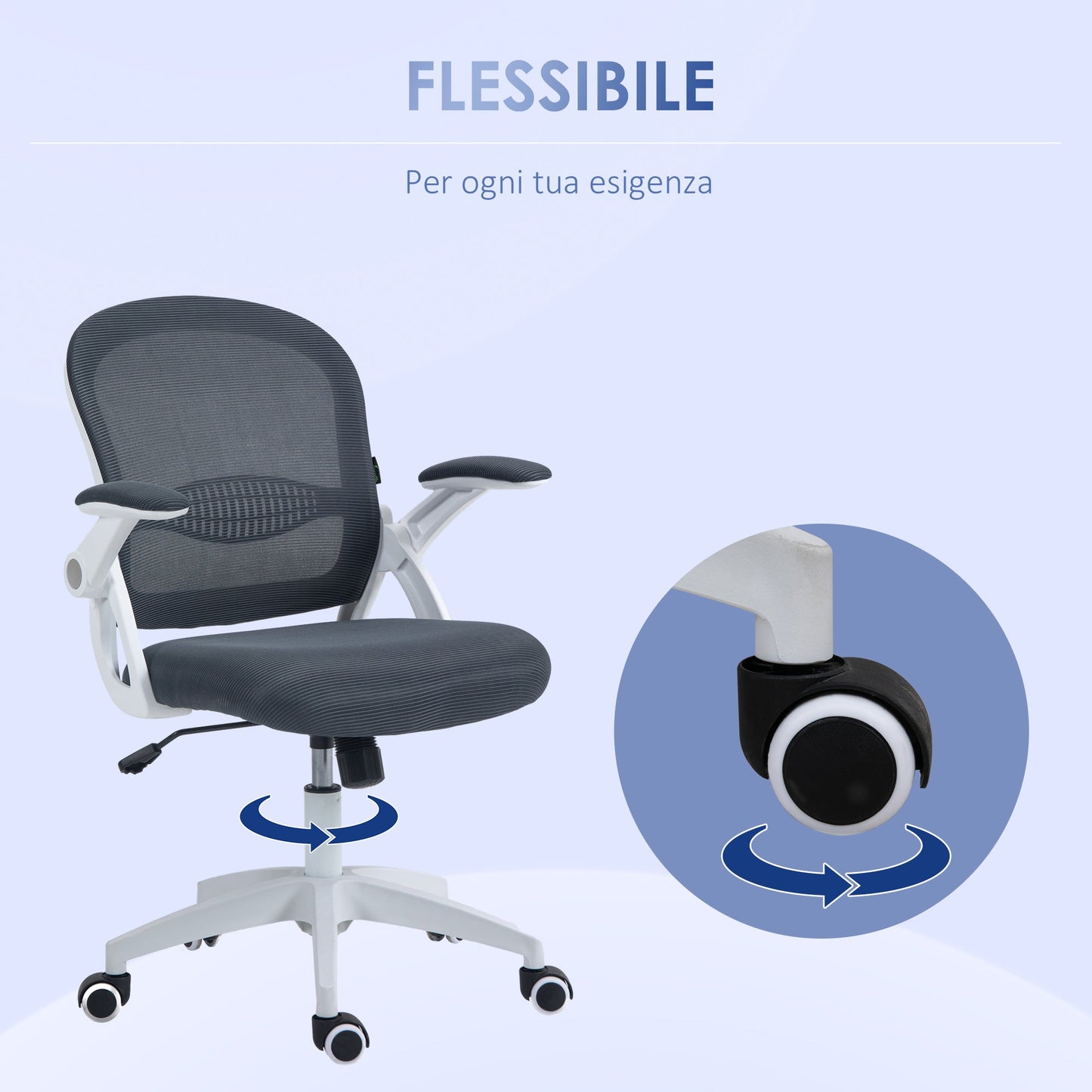 Ergonomic Office Chair with Mesh Backrest and Adjustable Height, 65.5x61.5x88-97.5cm, Gray