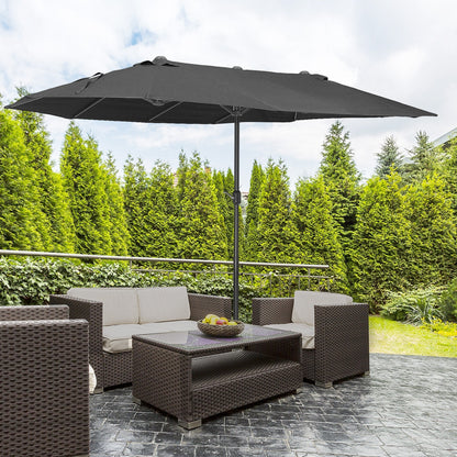 Double Garden Umbrella with Crank Opening, in Steel and Polyester, 460x270x240 cm, Black