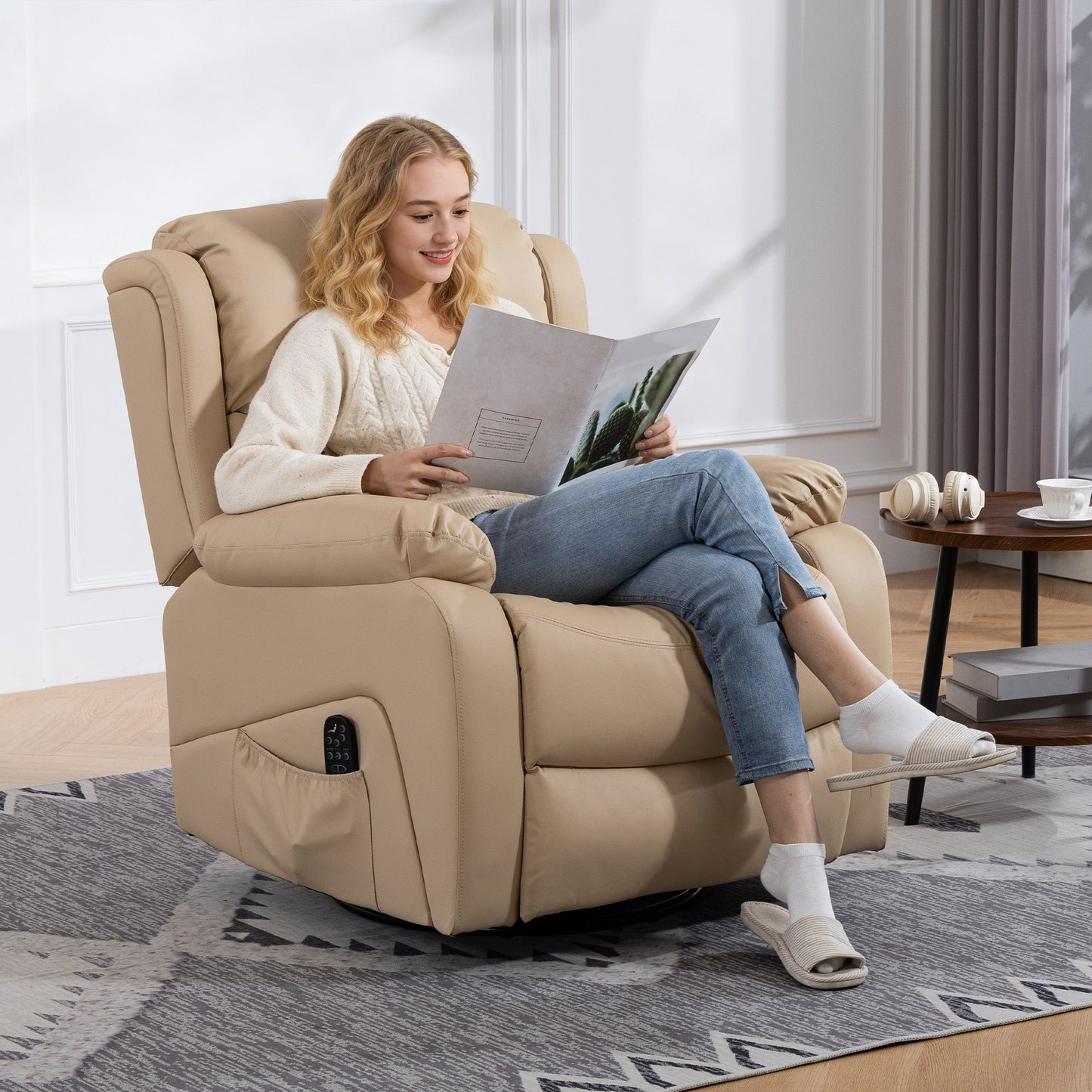 Reclining Relaxing Chair with 8 Massage Points, Heating and Footrest, 87x97x100 cm, Beige