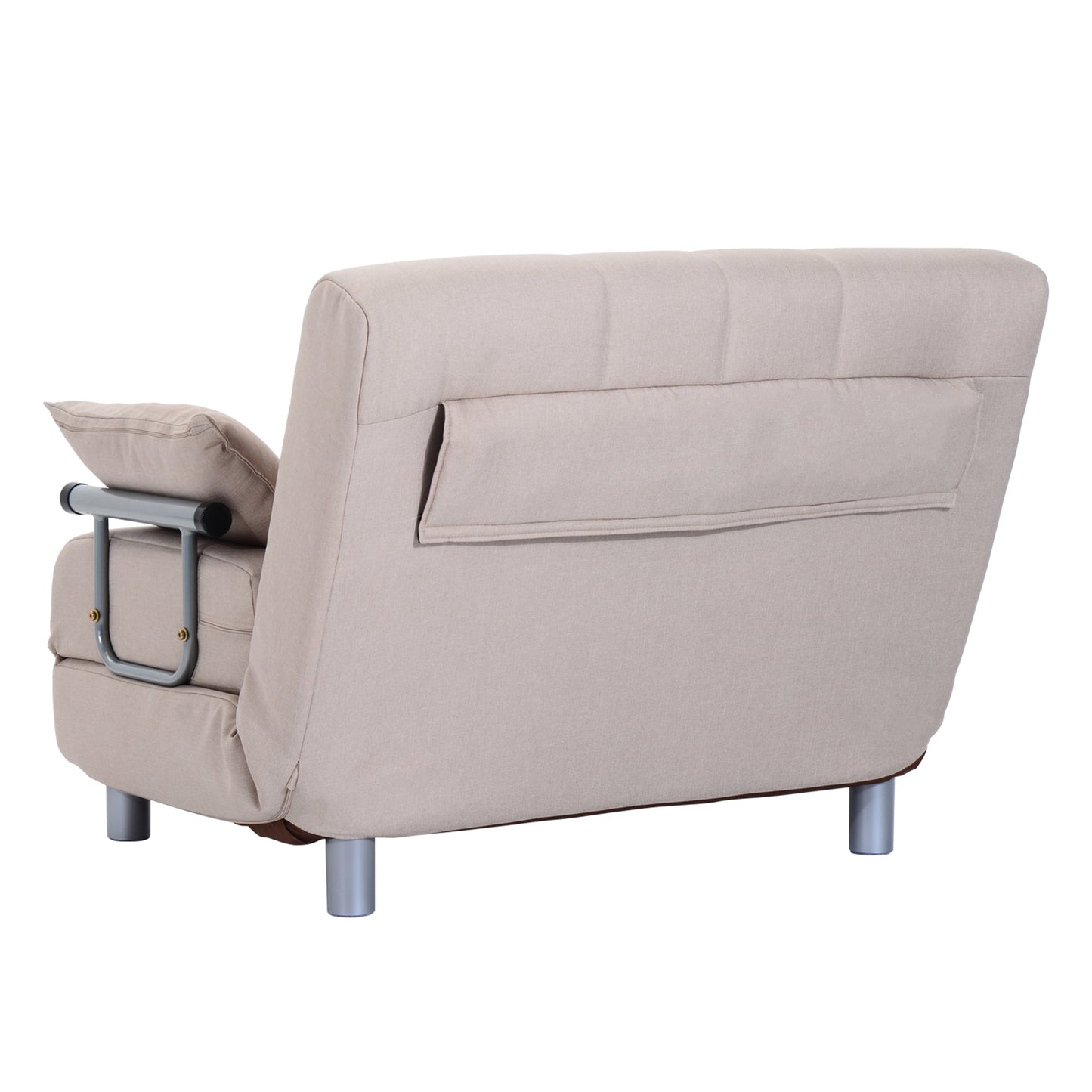 3 in 1, 2 Seater Sofa Bed Convertible to Recliner with Adjustable Backrest and 4 Padded Cushions, 102x82x81 cm, Beige