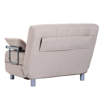 3 in 1, 2 Seater Sofa Bed Convertible to Recliner with Adjustable Backrest and 4 Padded Cushions, 102x82x81 cm, Beige