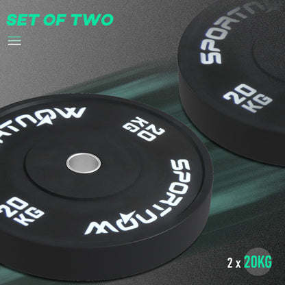 Set of 2 20kg Gym Discs for Barbell and Dumbbells with Ø5cm Attachment, Black