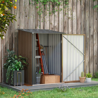 Garden Shed Galvanized Steel Tool Storage Shed with Door, 100x103x160cm, Brown