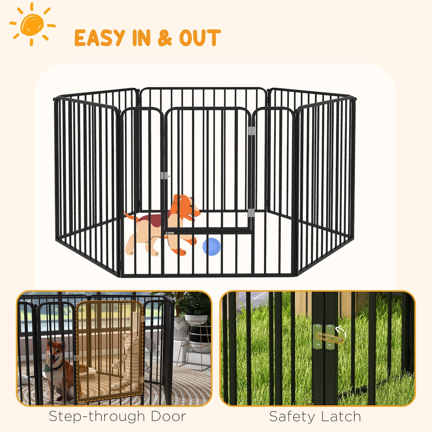 6 Panel Modular Indoor and Outdoor Dog Playpen, Steel, 164x83x80 cm, Black