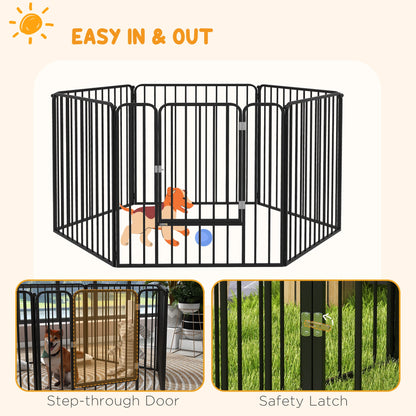 6 Panel Modular Indoor and Outdoor Dog Playpen, Steel, 164x83x80 cm, Black