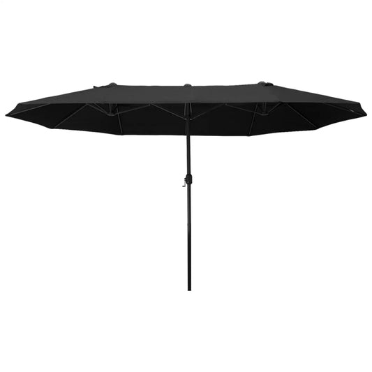 Double Garden Umbrella with Crank Opening, in Steel and Polyester, 460x270x240 cm, Black