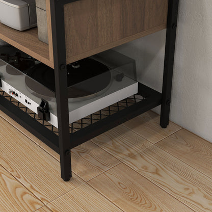 Industrial Style TV Stand Up to 48" in Wood and Steel, 110x40x48cm, Brown and Black