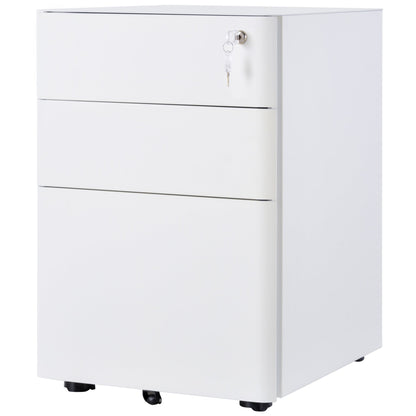 Office Chest 3 Steel Drawers with Lock and Wheels, 39x48x59cm, White