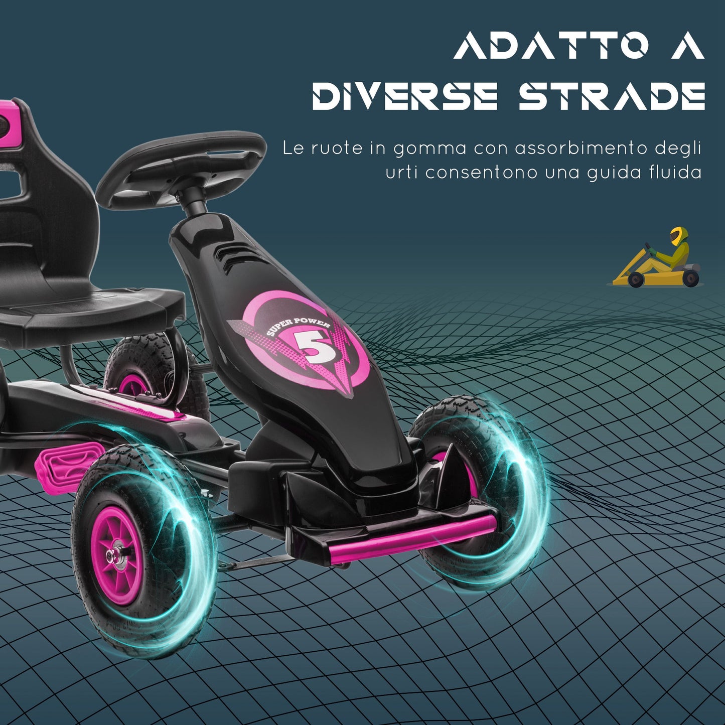 Pedal Go Kart for Kids Ages 5-12 with Adjustable Seat, Metal and PP 121x58x61 cm, Pink and Black