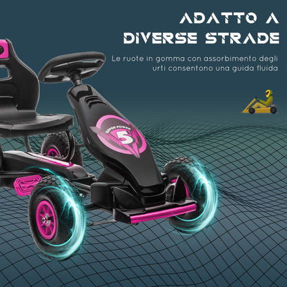 Pedal Go Kart for Kids Ages 5-12 with Adjustable Seat, Metal and PP 121x58x61 cm, Pink and Black