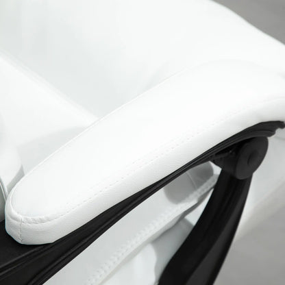 White Faux Leather Office Chair, Adjustable Height with 155° Reclining Backrest and Footrest