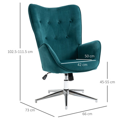 Velvet Office and Living Room Chair, Swivel with Armrests and Adjustable Height, Blue
