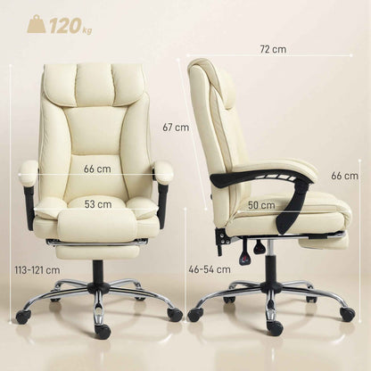 155° Reclining Office Chair with Footrest, Double Padding and Faux Leather Upholstery, Beige