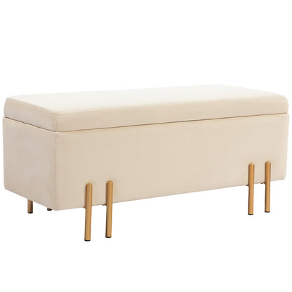 Modern Bedside Bench with Internal Storage Space, Beige Polyester, 100x40x42 cm