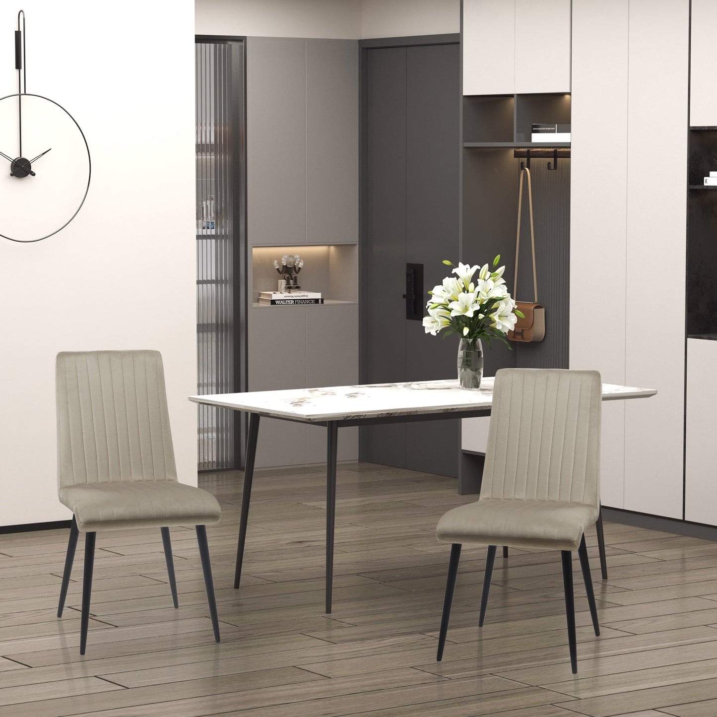 Set of 2 Padded Kitchen Chairs with Steel Legs and Space-Saving Design, 43x58x90 cm