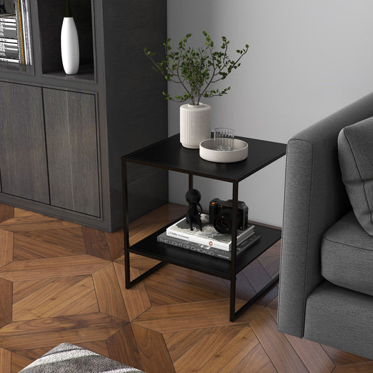 Industrial Style 2 Tier Steel Coffee Table, 40x40x45cm, Black