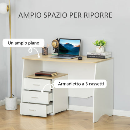 desk with modern wooden chest of drawers, pc desk for room and office, 110x55x75cm