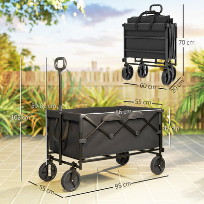 Garden Trolley 160L Foldable with Adjustable Handle, Capacity 100 kg, 95x55x102 cm, Black