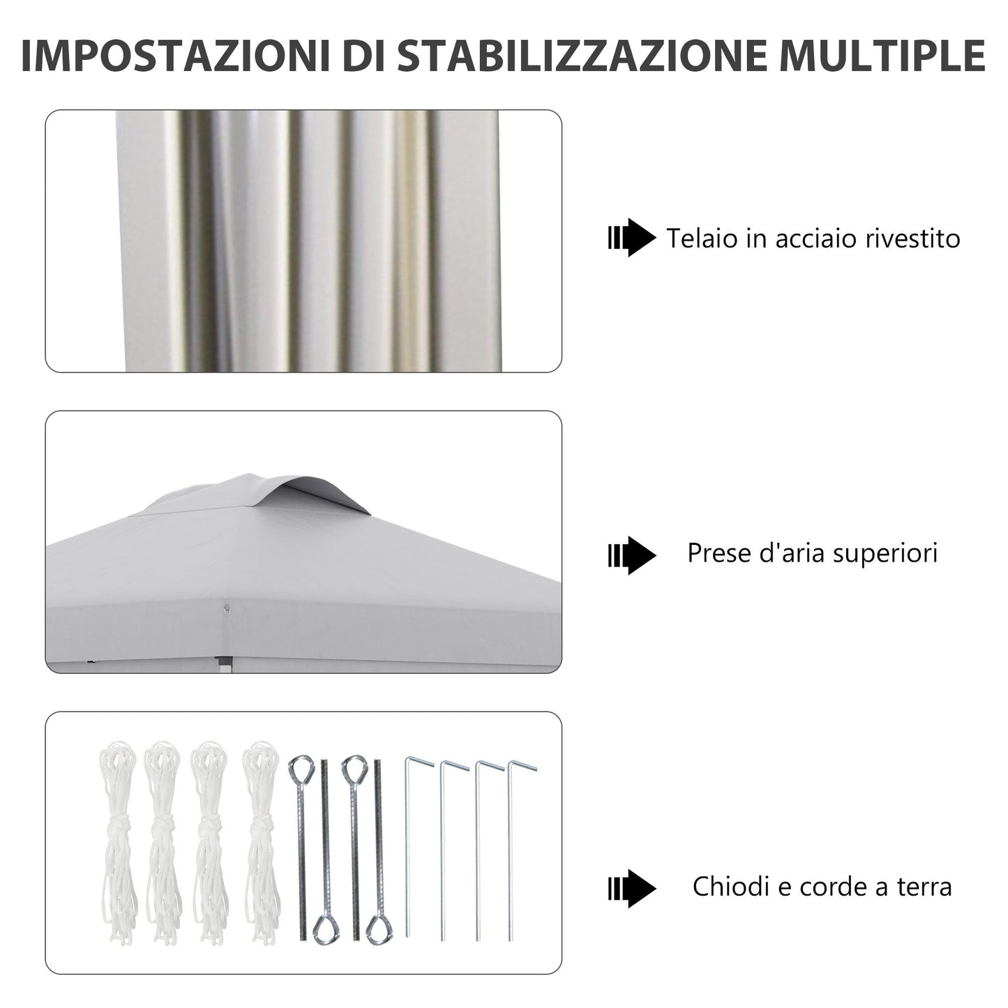 3x3m Folding Gazebo with 3-Level Adjustable Height, Windows and Carry Bag, Light Grey