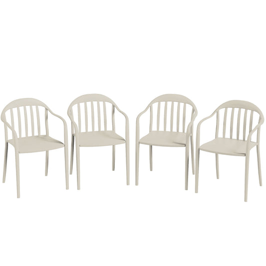 et of 4 Stackable Garden Chairs in PP with High Backrest and Armrests, 57x54x78 cm, White