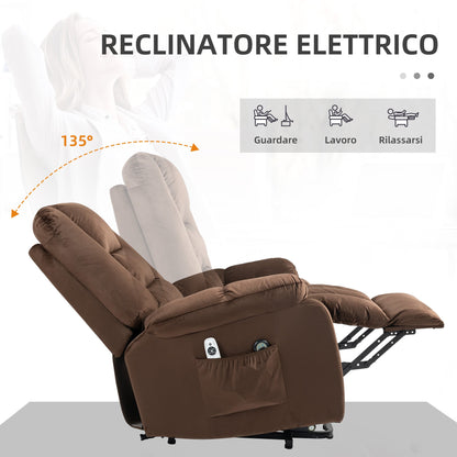 Lift Reclining Relax Chair, Massage and Heated in Velvet, Brown