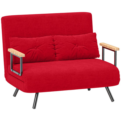 Velvet Fabric Sofa Bed with Adjustable Backrest and 2 Cushions, 102x73x81 cm, Red