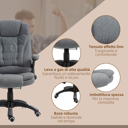 6-Point Vibration Massage Office Chair with Rocking Function and Heat, Reclining Office Chair with Adjustable Height, Remote Control and Side Pocket in Fabric, Grey