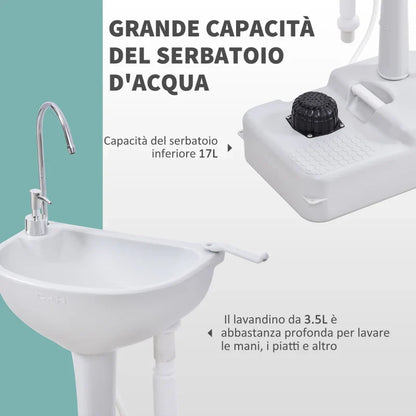 Portable Camping Sink with 2 Wheels, 17L Water Tank and 2.5L Soap Tank, 51x33.5x103cm