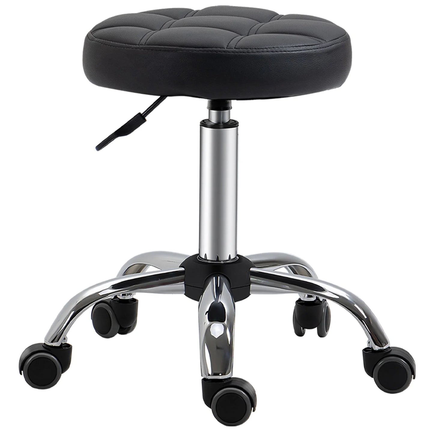 Professional Adjustable Salon Stool with Wheels – Black PU Leather Seat