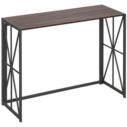 Industrial Style Folding Entryway Console Table in Wood and Metal, 100x38x80cm, Brown