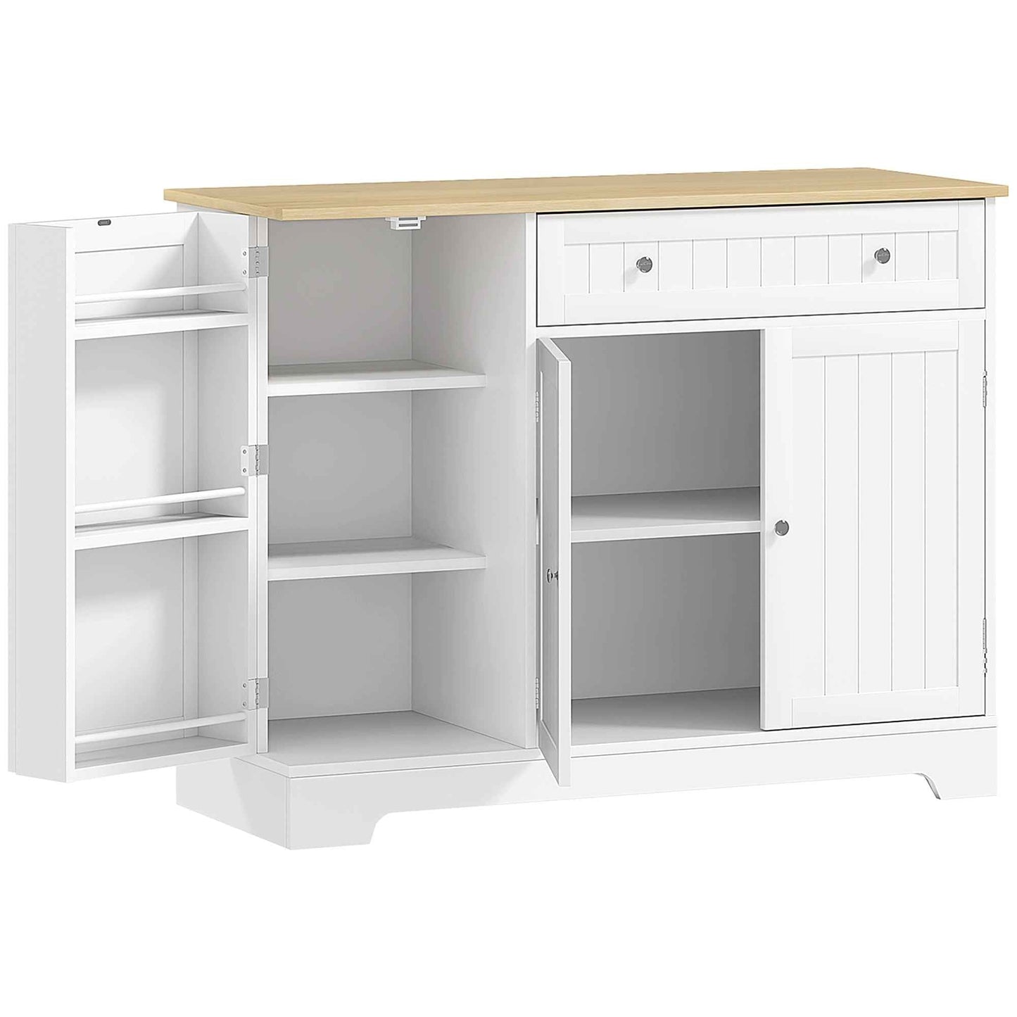 Modern Sideboard with Storage Space, Buffet Cabinet with Drawer, Adjustable Shelves, Small Kitchen Pantry with Door Shelves, White