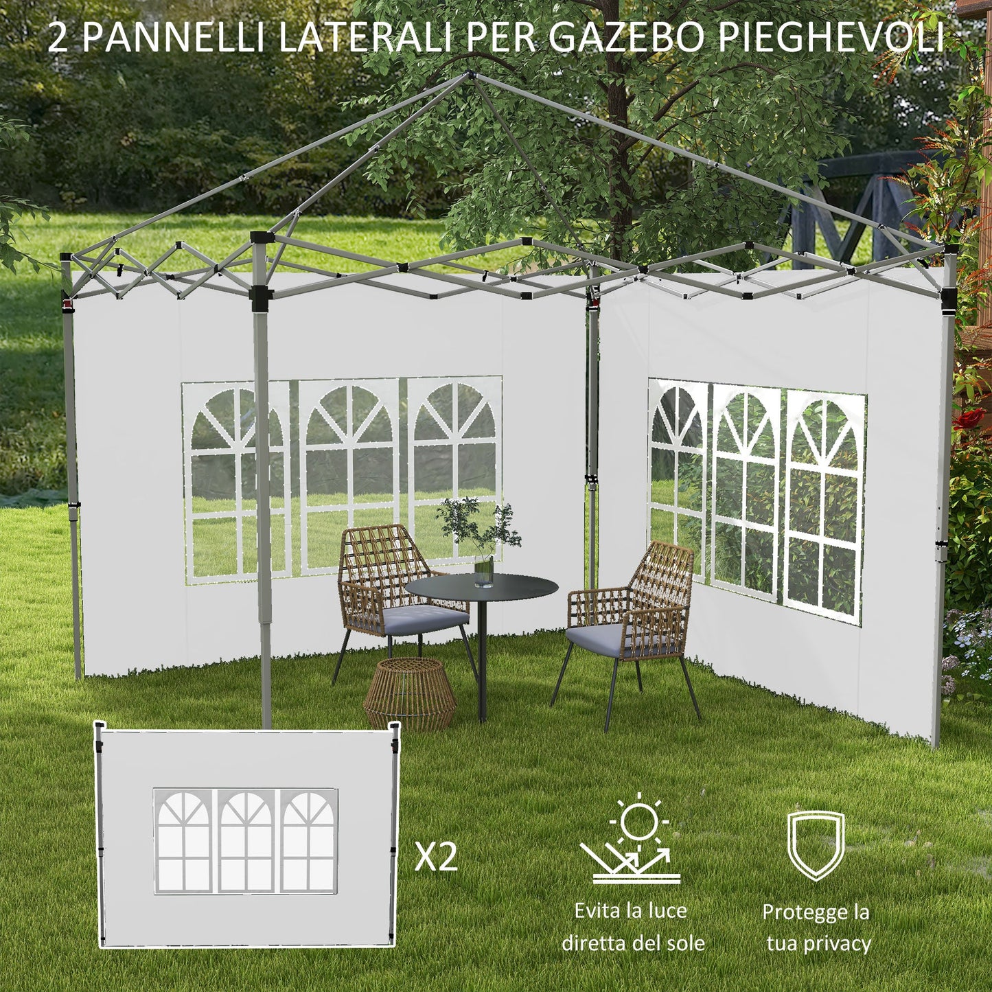 3x3 or 3x4 Gazebo Walls with Windows Included, Plastic and Oxford Fabric, 295x195 cm, White