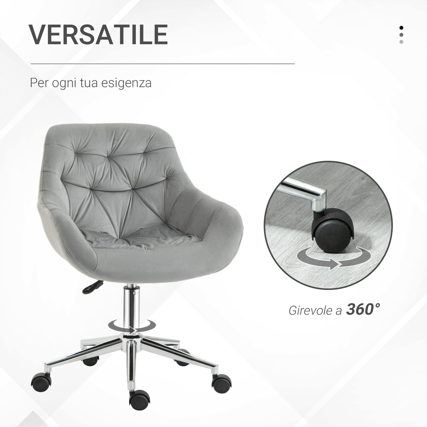 Ergonomic Swivel Office Chair with Adjustable Height and Wheels, Velvet Upholstery, 59x58x80-90cm, Grey