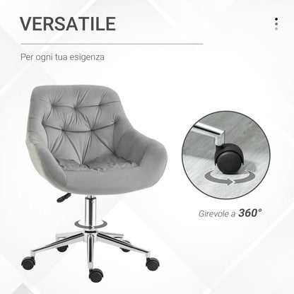 Ergonomic Swivel Office Chair with Adjustable Height and Wheels, Velvet Upholstery, 59x58x80-90cm, Grey