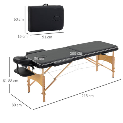Professional Foldable Massage Table with Adjustable Height and Carrying Bag, Black