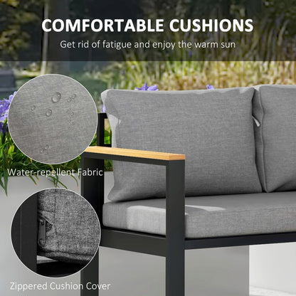 Garden Lounge Set with Outdoor Sofa, 2 Armchairs and Aluminium Coffee Table, Grey