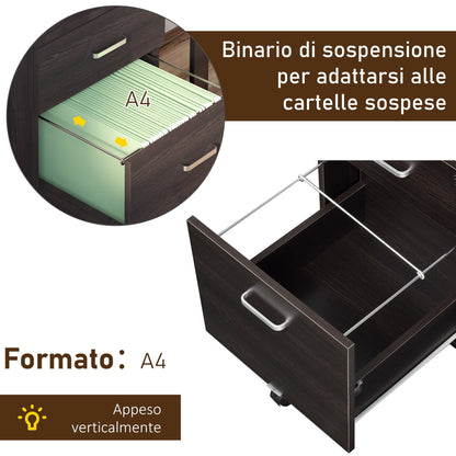 Office File Cabinet Wooden Desk Drawer Cabinet, 2 Drawers, Lock with 2 Keys, Black, 40x45x55.6cm