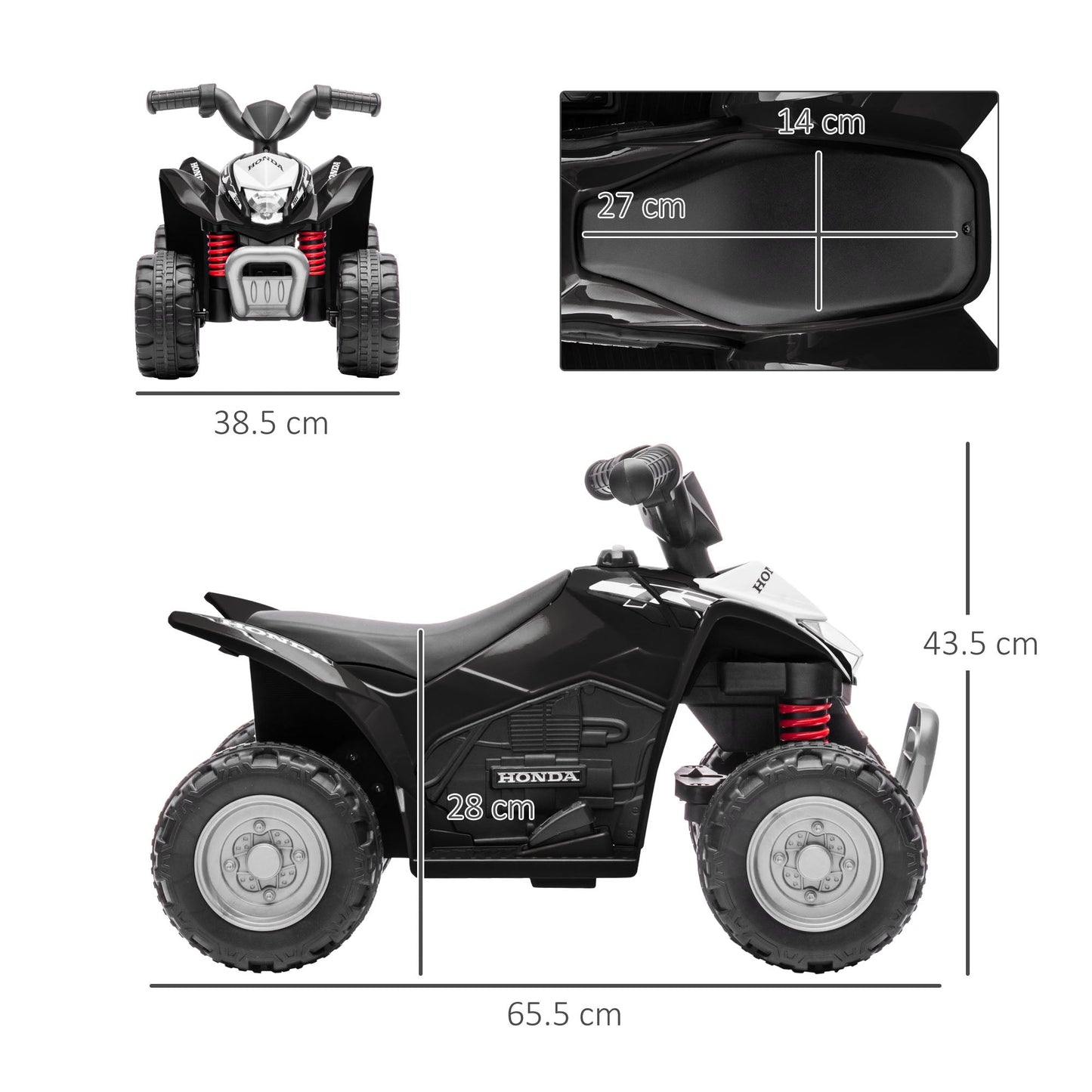 Electric Quad Bike for Children 18-36 Months with LED Lights, Horn and Pedals, 65.5x38.5x43.5 cm, Black