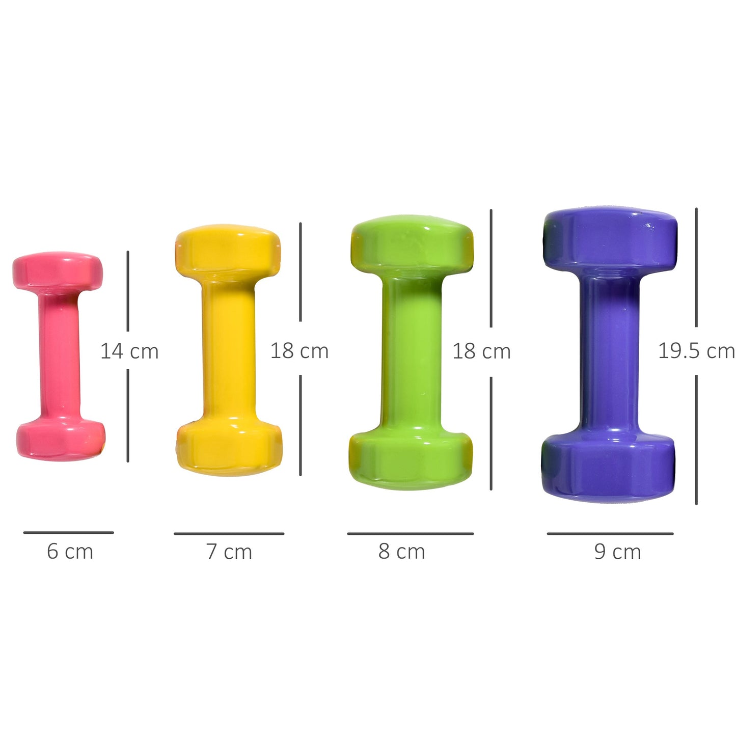 Set of 4 Hexagonal Dumbbells of 20 kg Total in Steel and PU from 1 to 4kg, Multicolor