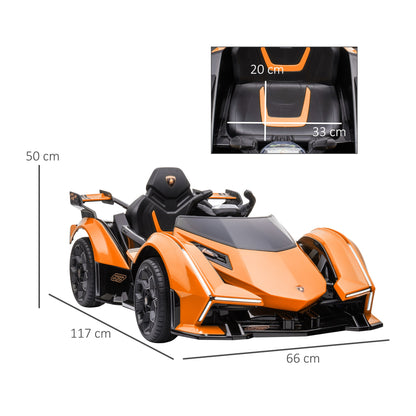 Lamborghini Children's Electric Car with Remote Control, LED Headlights and Music, Ages 3+ Years, Orange
