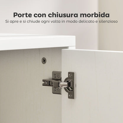 Wall-Mounted or Floor-Standing TV Stand for up to 55" with Soft-Close Doors, Cable Hole and Glass Shelf, White