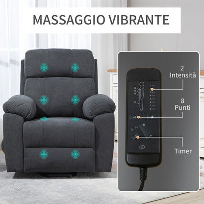 Lifting Armchair Reclining up to 135° with 8 Massage Points, Remote Control and Footrest 89x99x103 cm, Grey